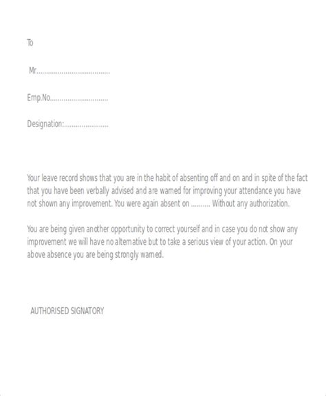 attendance warning letter template   word