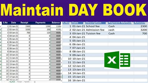 How To Maintain Day Book In Excel By Learning Center In Urdu Hindi Youtube