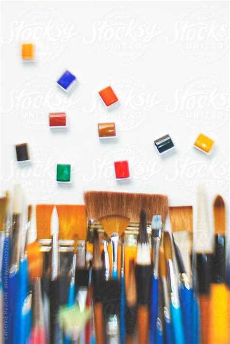 Collection Of Paintbrushes And Watercolour Paints By Stocksy