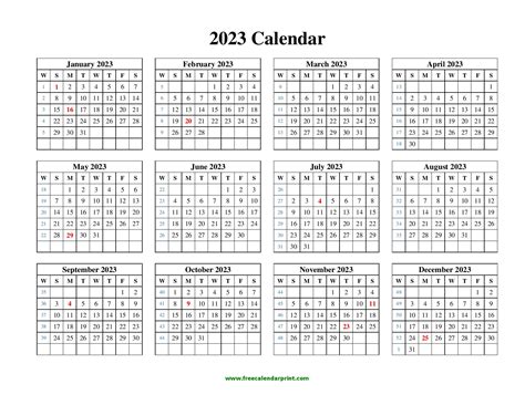 2023 Printable Calendar Template Pdf Word Excel Free 2023 Calendar