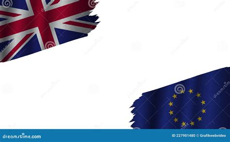 European Union And United Kingdom British Flags Obsolete Torn