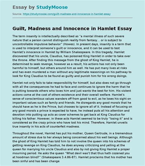 Guilt Madness And Innocence In Hamlet Free Essay Example