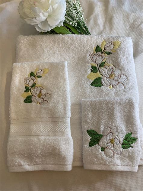Embroidered Southern Magnolia Flower Towels Add Class To Your Etsy