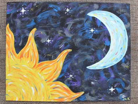 Items Similar To Acrylic Painting Sun Moon Space Wall Art Canvas 11x14