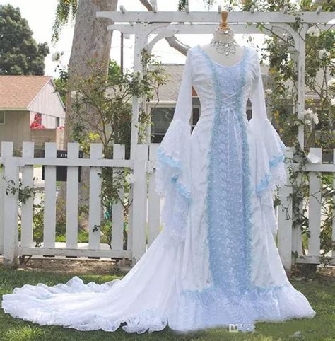 Discount Vintage Celtic Wedding Dresses Ivory And Pale Blue Colorful