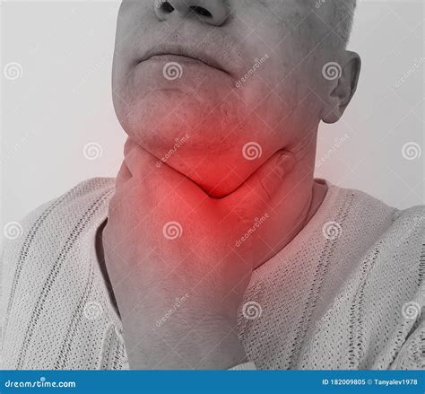 Man Sore Throat Symptom Problem Illness Examining Allergy Stock Image