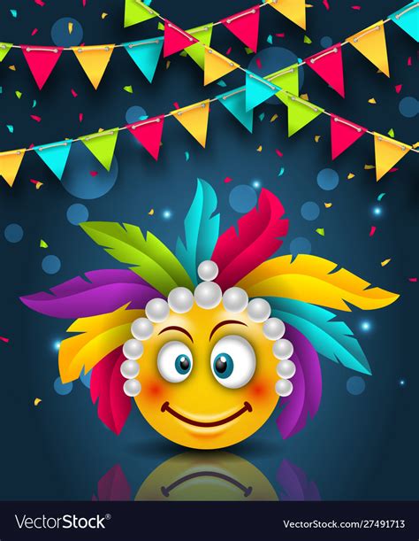 Happy Carnival Festive Banner Smile Emoji With Vector Image