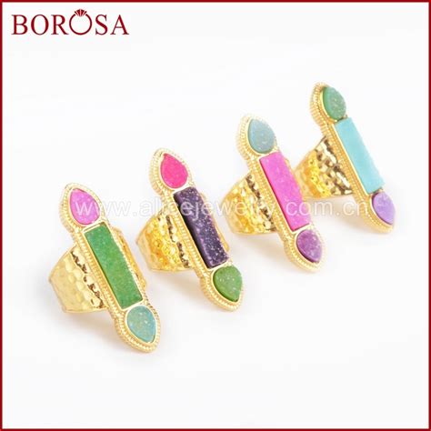 BOROSA Druzy Jewelry 5 Pcs Gold Color Bezel Triple Mixed Colors Crystal