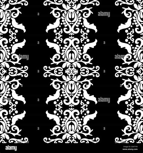 Ornate White Pattern On A Black Background Seamless Pattern Vertical