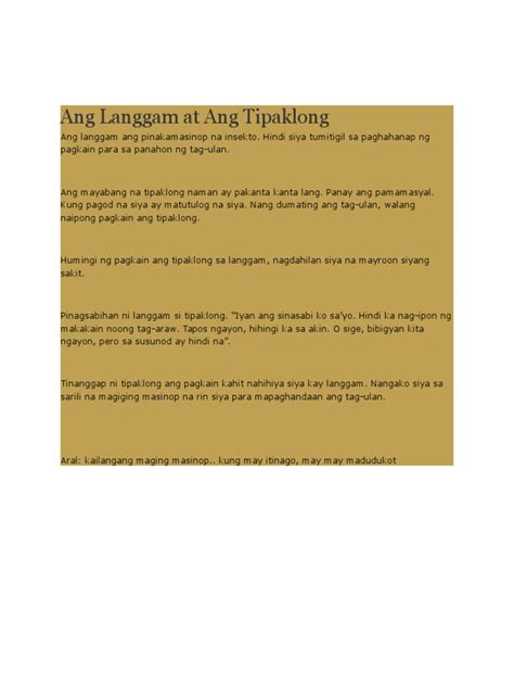 Ang Langgam At Ang Tipaklong Pdf