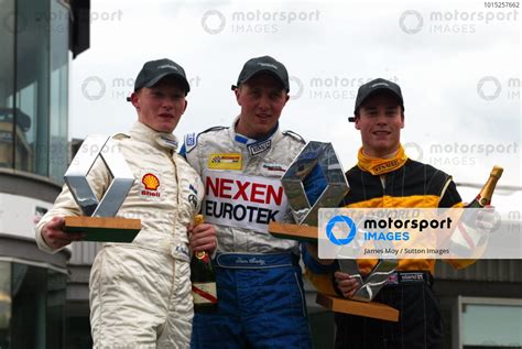 The Podium L To R Mike Conway Gbr Fortec Motorsport Third Tom