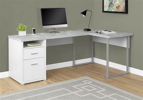 The shape and size of your desk will be another important decision, and measuring up fully before you start looking is recommended. 79" L-Shaped White & Cement Corner Office Desk w/ Flexible ...