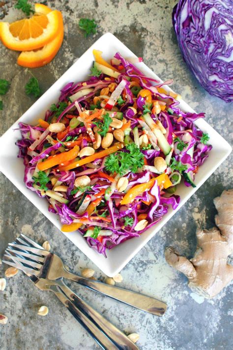 Orange And Ginger Cabbage Slaw With Roasted Peanuts Recipe Thyme