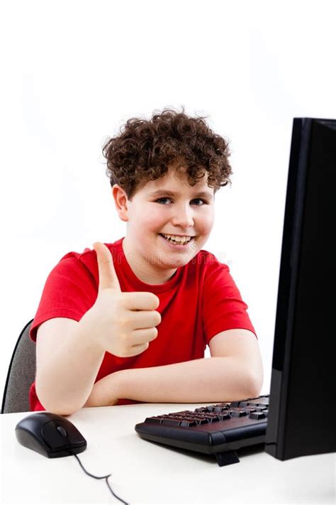 Kid Using Computer Isolated On White Background Stock Image Image Of