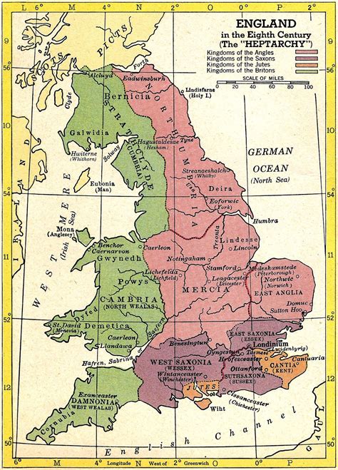 8th Century England The Heptarchy 1954 Map Copyright C S Hammond