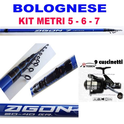 Kit Pesca Bolognese Canna Carbonio Con Mulinello Combo Mare Lago Fiume