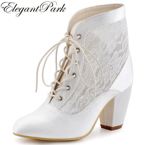 Women Ankle Boots Wedding Bridal Shoes Chunky High Heel