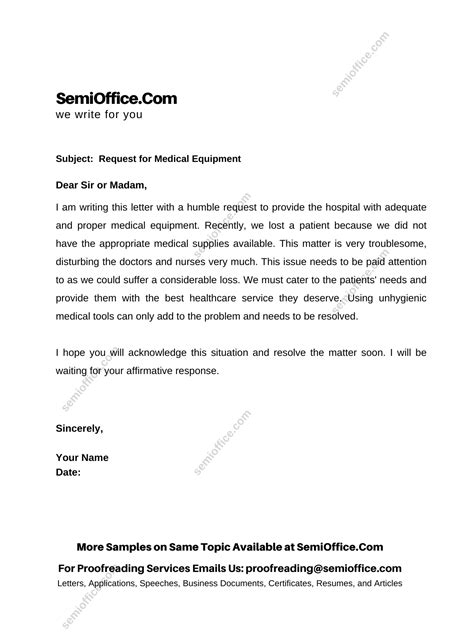 Sample Letter Of Requesting Medical Equipment Semiofficecom
