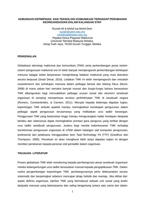 Namun di sebalik kebaikan internet, terdapat juga kekurangannya apabila teknologi dan komunikasi dijadikan alat untuk. (PDF) UTeM 1 HUBUNGAN KEPIMPINAN DAN TEKNOLOGI KOMUNIKASI ...