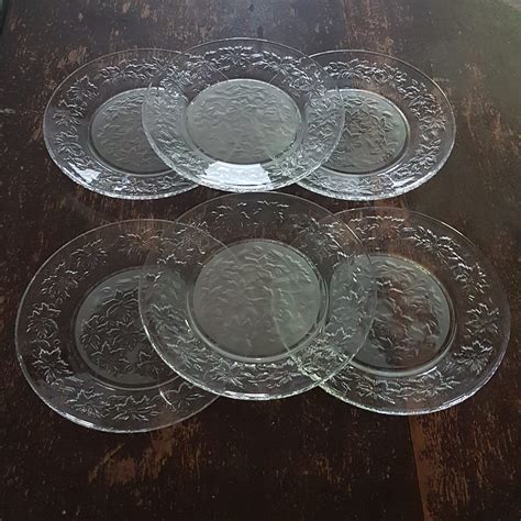 Princess House Fantasia 10 Dinner Plate Set Of 6 Clear And Frosted Glass Floral Poinsettia