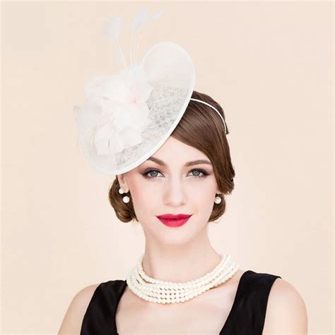 ladies beautiful elegant cambric fascinators tea party hats with feather flower m350608