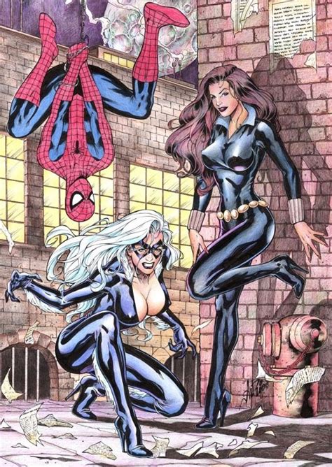 Spiderman coloring pages for boys free. Spider-Man, Black Cat and Black Widow (in color) - by Al ...