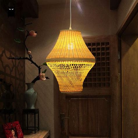 Bamboo Wicker Rattan Lantern Pendant Light Fixture Asian Handmade
