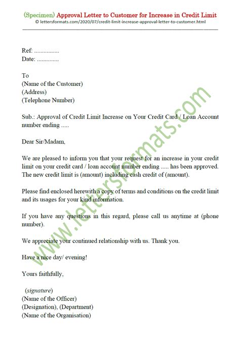Sample Approval Letter To Customer For Increase In Credit Limit