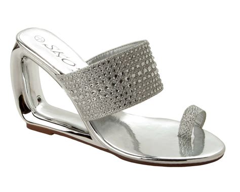 Womens Silver Diamante Wedding Party Evening Wedge Sandals