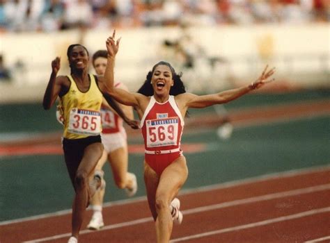 She was a three time gold medalist at the summer olympics in 1988. Florence Griffith-Joyner "Flo-Jo" reacts to her inevitable victory for the 200 metres in the ...