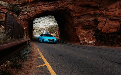 Download Wallpaper 3840x2400 Audi Car Blue Road Tunnel 4k Ultra Hd