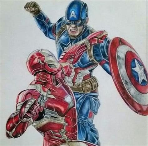 Iron Man Vs Captain America ~marvel~ Fighting Drawing Marvel