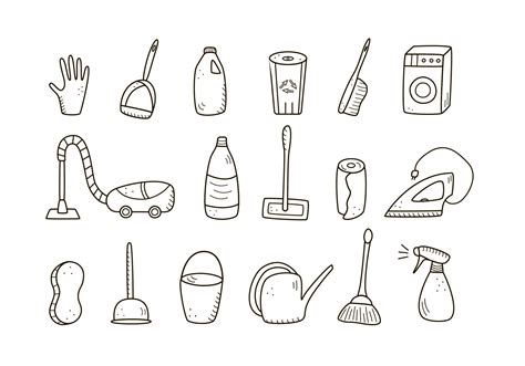 Doodle Style Vector Cleaning Elements A Set Of Drawings Of Cleaning