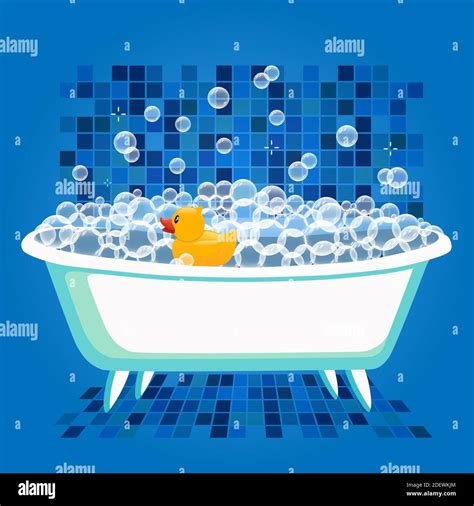 Bathtime Vector Illustration With Bathtub And Yellow Rubber Duck