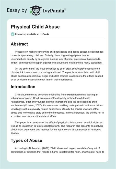 Physical Child Abuse 946 Words Research Paper Example