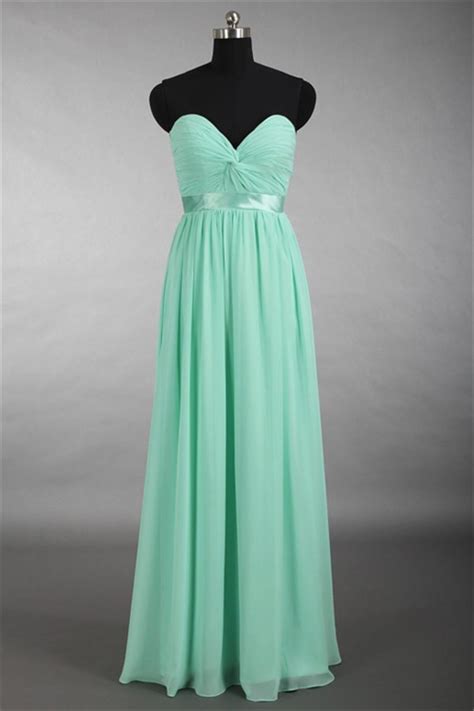 Sheath Sweetheart Long Mint Green Chiffon Draped Bridesmaid Prom Dress