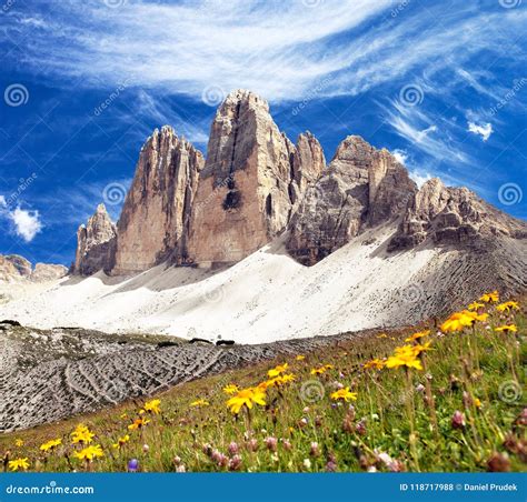 Drei Zinnen Or Tre Cime Di Lavaredo Stock Photo Image Of Mountain