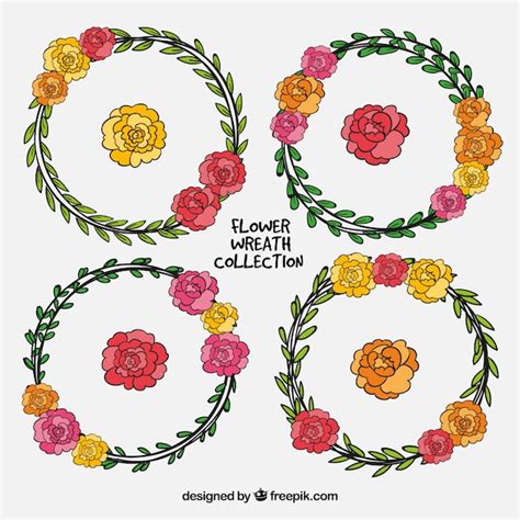 Free Vector Hand Drawn Pack Of Flower Wreaths