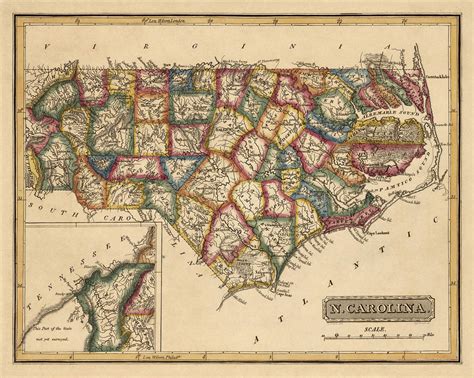 Antique Map Of North Carolina By Fielding Lucas Circa 1817 Drawing By