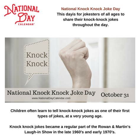 We have tons of knock knock jokes that are sure to tickle the tummies of your little pranksters! Pin by National Day Calendar on Celebrate Every Day ...