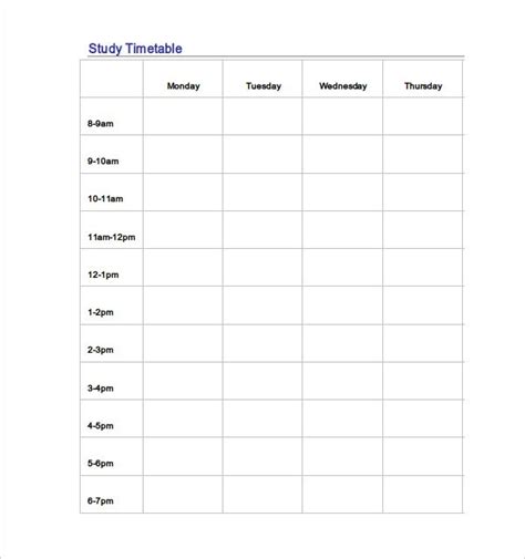 Timetable Templates Sample Example Format Study Timetable Template