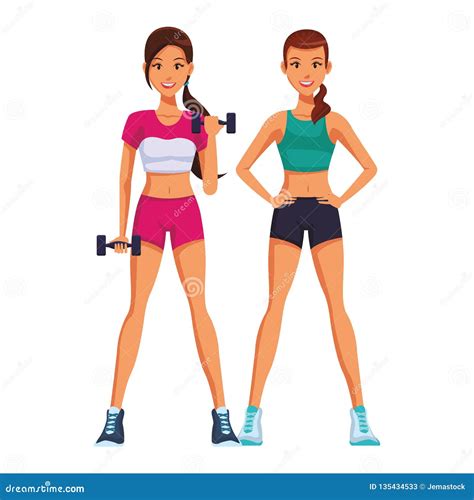 Fitness Women Cartoon Stock Vector Illustration Of Health