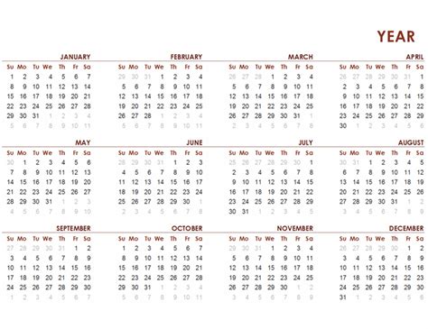 Printable Full Year Calendar