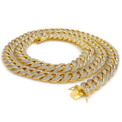 18k Gold 2 Row Iced Cuban Chain Link Miami Nivs Bling