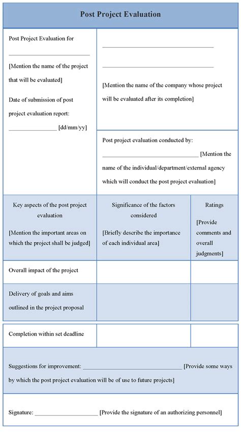 Evaluation Template For Post Project Example Of Post Project