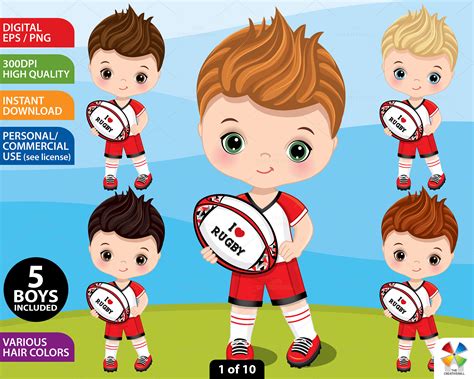 Rugby Boy Clipart Vector Rugby Player Cute Little Boy Etsy Australia