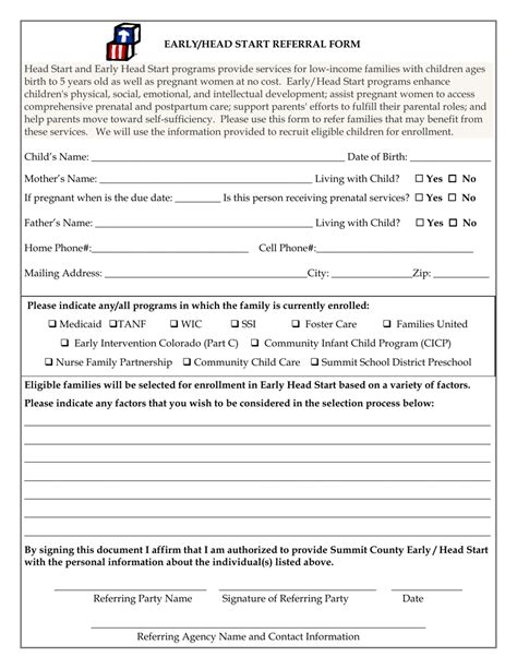 Earlyhead Start Referral Form Fill Out Sign Online And Download Pdf
