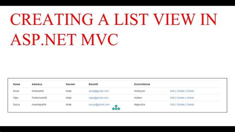 List View In ASP NET MVC YouTube