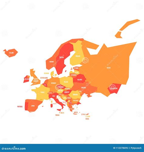 Very Simplified Infographical Political Map Of Europe In Orange Color