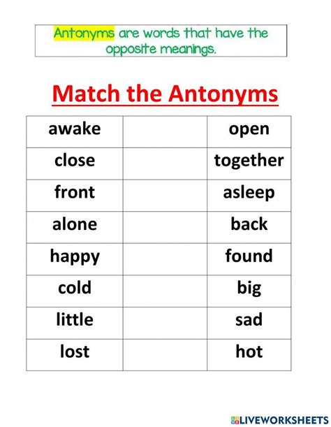 Synonyms And Antonyms Worksheet Worksheets 99workshee